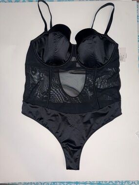 Auden Black Sheer Mesh Underwire Bodysuit